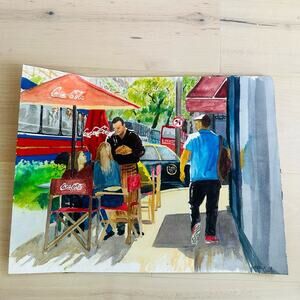 Artist Rending Watercolor Street Scene Watercolors on Paper  original Art